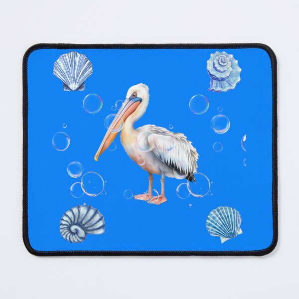 Item preview, Watercolor Pelican with Blue Sea Shells and Bubbles designed and sold by DidiDesignShop.