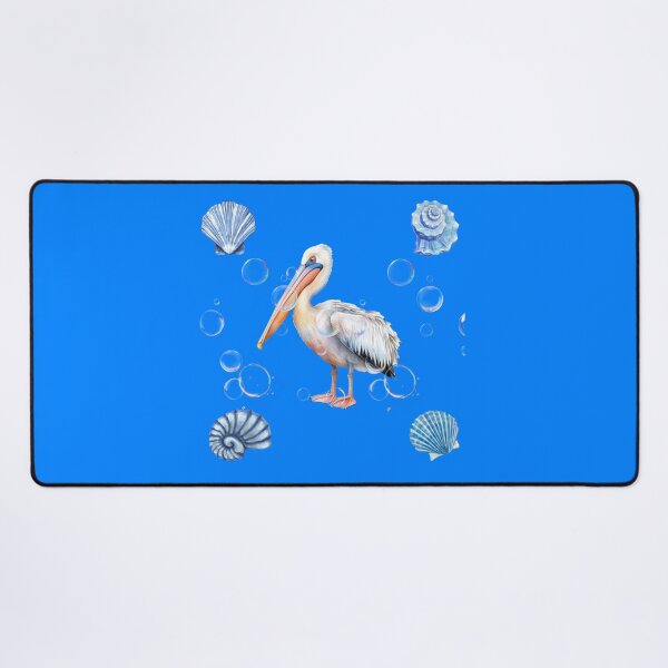 Item preview, Watercolor Pelican with Blue Sea Shells and Bubbles designed and sold by DidiDesignShop.