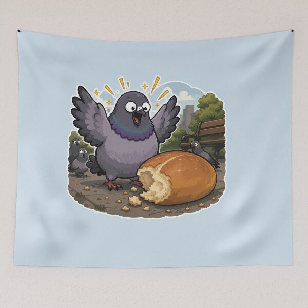 Item preview, Lucky Pigeon Found Giant Bread Funny Bird Sticker Cute Urban Meme designed and sold by SimplePoDesign.
