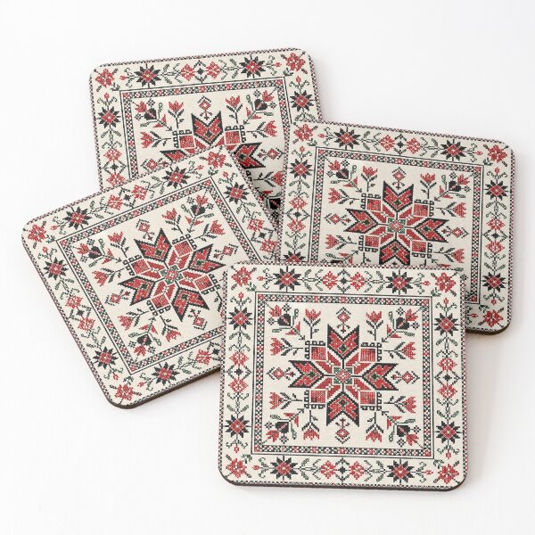 Item preview, Bold Red Palestinian Inspired Embroidery Pattern – Traditional Folk Cross Stitch Textile Design designed and sold by BrainCurves.