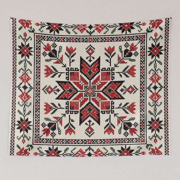 Item preview, Bold Red Palestinian Inspired Embroidery Pattern – Traditional Folk Cross Stitch Textile Design designed and sold by BrainCurves.