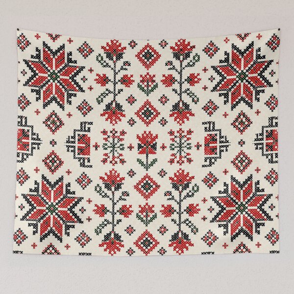 Item preview, Red Palestinian Inspired Cross Stitch Pattern – Bold Traditional Embroidery Folk Textile Design designed and sold by BrainCurves.