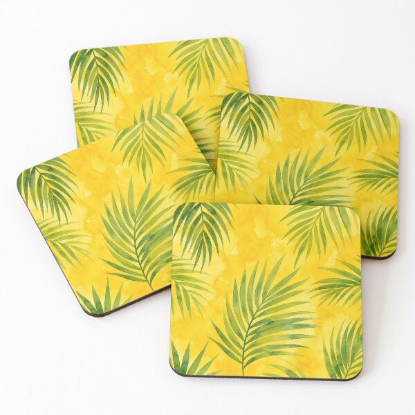 Item preview, Sun Yellow & Green Palm Leaf Pattern – Digital Watercolor Tropical Design designed and sold by Jandedan.