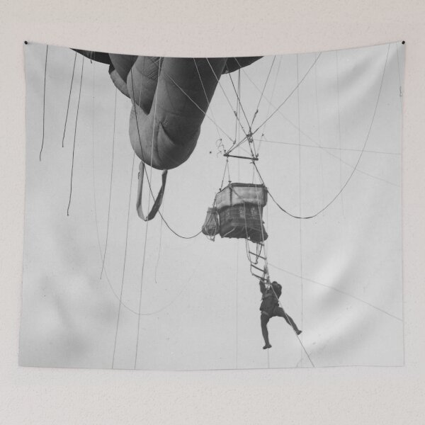Item preview, Hold on! Funny man hanging on for dear life from balloon black and white vintage photograph designed and sold by Astrid Arkhangelsky.