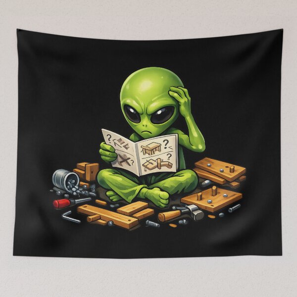 Item preview, Alien Assembling Impossible Furniture Manual Funny Sci-Fi Illustration designed and sold by builtforyou.
