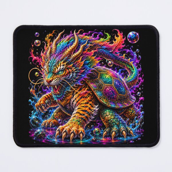 Item preview, Celestial Guardian Beast – Psychedelic Dragon Tiger Turtle Art designed and sold by PLUSHIWORLDtm.