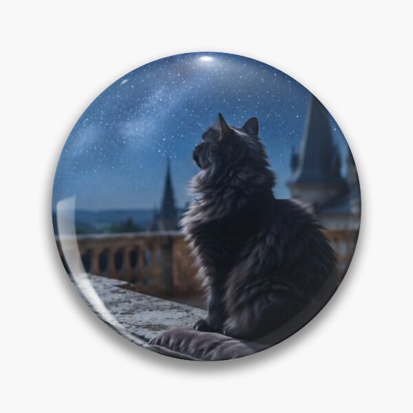 Item preview, Fluffy black cat looking at the full moon designed and sold by Purpleclomb.