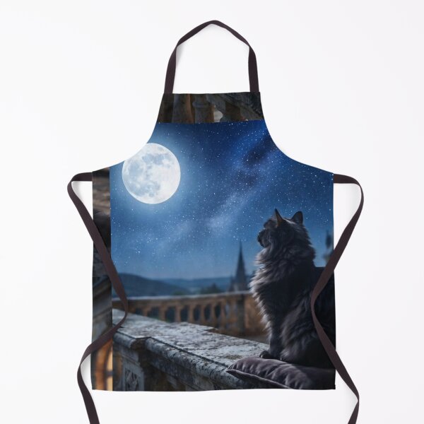 Item preview, Fluffy black cat looking at the full moon designed and sold by Purpleclomb.