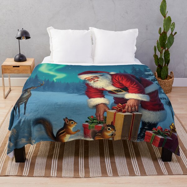 Aperçu de l'œuvre Le Père Noël, les rennes, les tamias et les aurores boréales créée et vendue par GaffaDesigns.