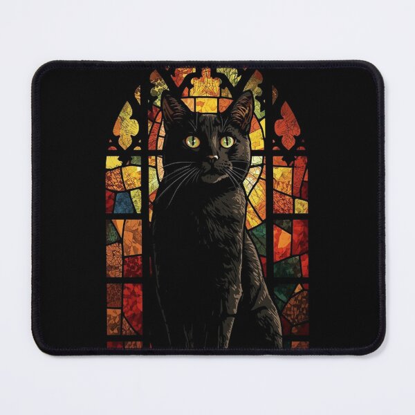 Artikelvorschau, Black Cat Stained Glass Halloween Design entworfen und verkauft von SunnyDesign82.