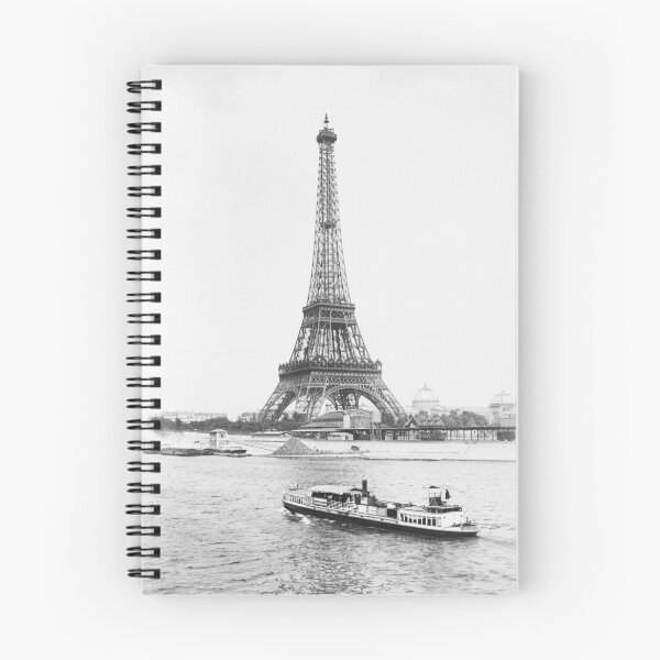 Item preview, Boat on the River Seine, Eiffel Tower, Paris vintage black and white landscape photographic art print designed and sold by Astrid Arkhangelsky.
