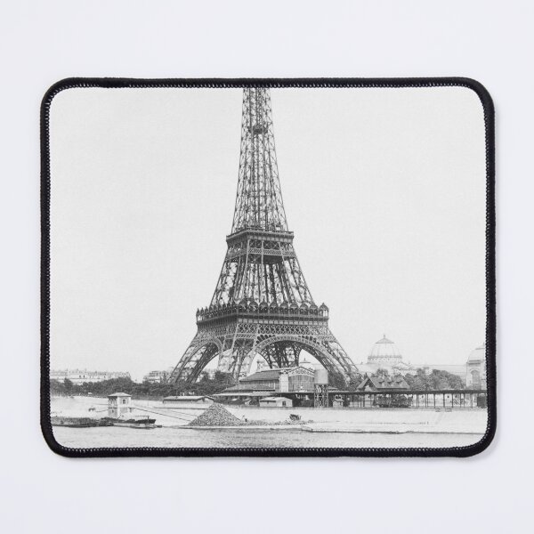 Item preview, Boat on the River Seine, Eiffel Tower, Paris vintage black and white landscape photographic art print designed and sold by Astrid Arkhangelsky.