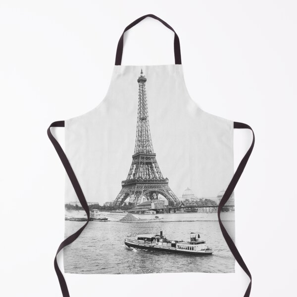 Item preview, Boat on the River Seine, Eiffel Tower, Paris vintage black and white landscape photographic art print designed and sold by Astrid Arkhangelsky.