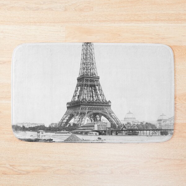Item preview, Boat on the River Seine, Eiffel Tower, Paris vintage black and white landscape photographic art print designed and sold by Astrid Arkhangelsky.