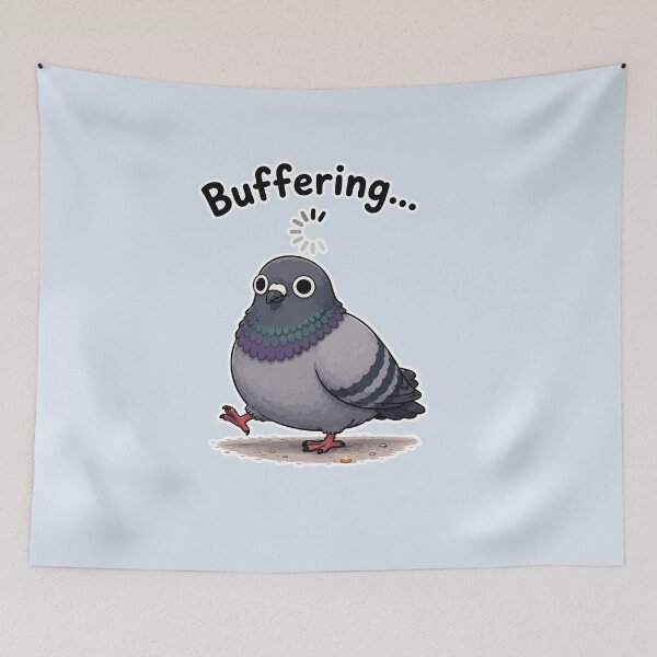 Item preview, Buffering Funny Pigeon Sticker Loading Bird Meme designed and sold by SimplePoDesign.