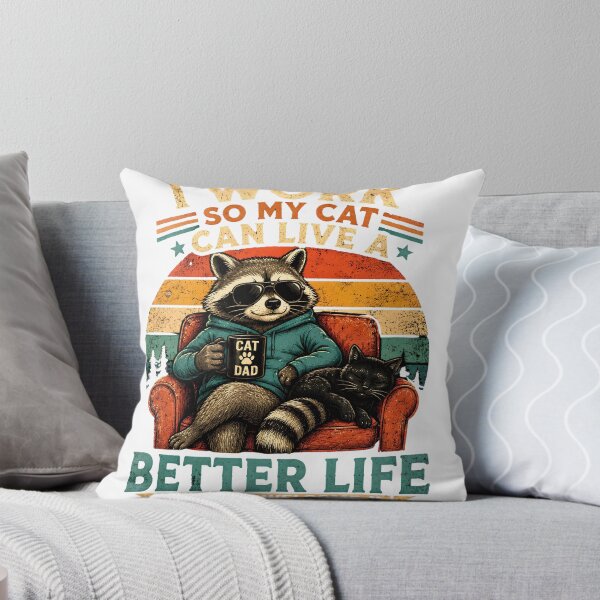 Item preview, I Work So My Cat Can Live a Better Life – Funny Raccoon & Cat Retro T-Shirt | Cat Lover Gift designed and sold by Eljonas77.