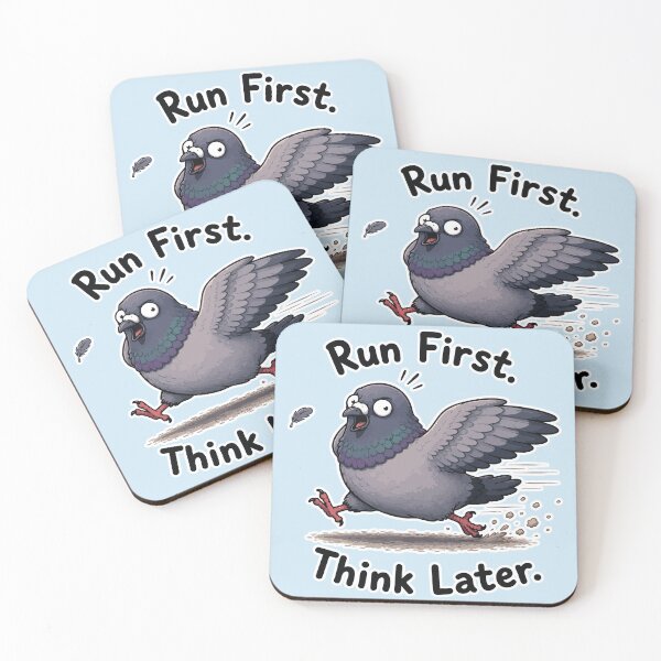 Item preview, Run First Think Later Funny Pigeon Running Meme Sticker designed and sold by SimplePoDesign.