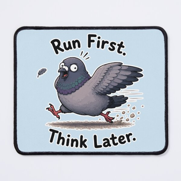 Item preview, Run First Think Later Funny Pigeon Running Meme Sticker designed and sold by SimplePoDesign.