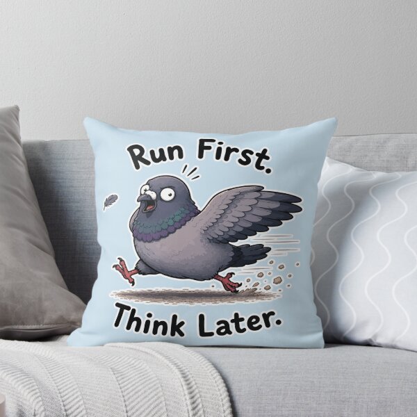 Item preview, Run First Think Later Funny Pigeon Running Meme Sticker designed and sold by SimplePoDesign.