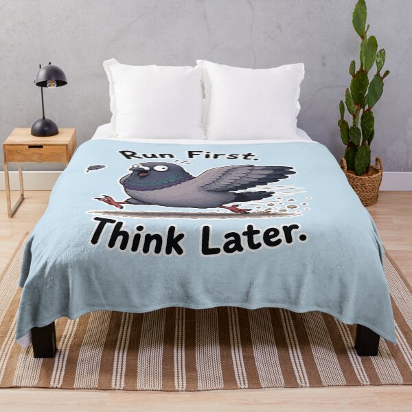 Item preview, Run First Think Later Funny Pigeon Running Meme Sticker designed and sold by SimplePoDesign.
