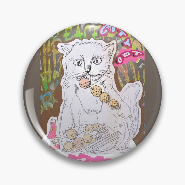 Item preview, City Cat - Cat Eating Meatballs (Original Drawing by ACCI) designed and sold by VanyssaGraphics.