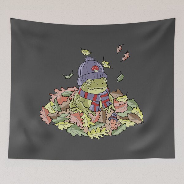 Item preview, Frog in Autumn Leaves and Cozy Beanie designed and sold by LeshanArt.