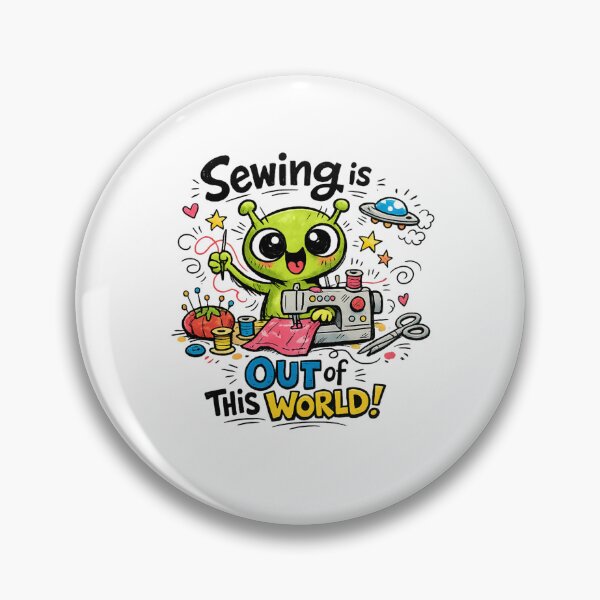 Item preview, Alien Sewing Is Out of This World! Funny Sewing Lover Cartoon Sticker designed and sold by EverStitchStudio ★★★★★.