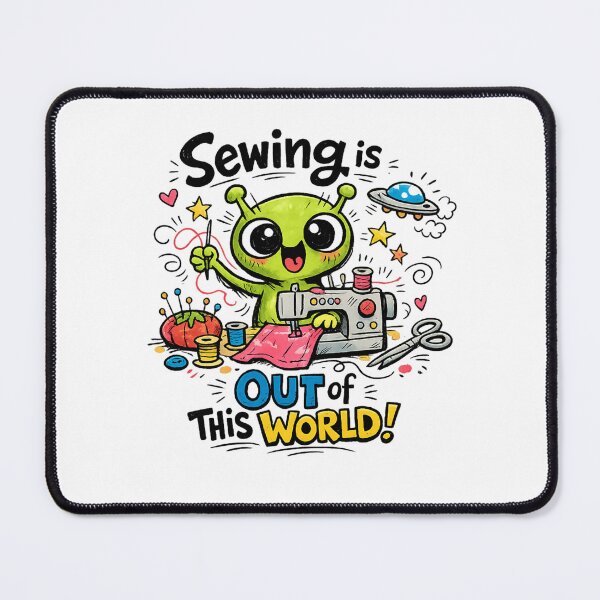 Item preview, Alien Sewing Is Out of This World! Funny Sewing Lover Cartoon Sticker designed and sold by EverStitchStudio ★★★★★.