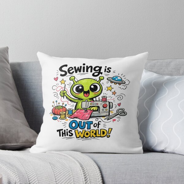 Item preview, Alien Sewing Is Out of This World! Funny Sewing Lover Cartoon Sticker designed and sold by EverStitchStudio ★★★★★.