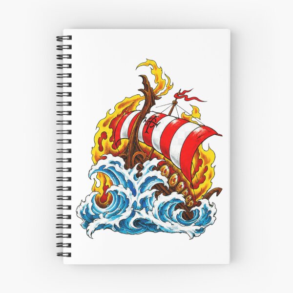 Item preview, Burning Viking Longship Traditional Tattoo Flash Design designed and sold by wizooo411.