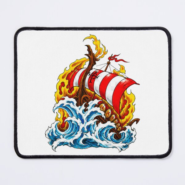Item preview, Burning Viking Longship Traditional Tattoo Flash Design designed and sold by wizooo411.