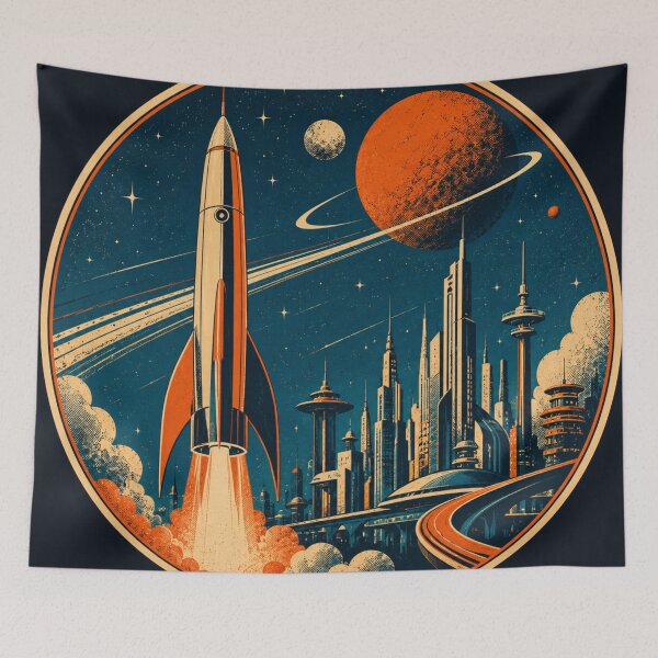 Artikelvorschau, Retro Space Rocket – Futuristische Skyline im Vintage Sci-Fi Stil entworfen und verkauft von Bernd Friese.