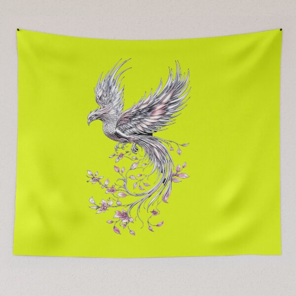 Item preview, The Fusion of Steel and the Silver Phoenix Flower & Sakura - Mythical Bird designed and sold by RAYBIL.