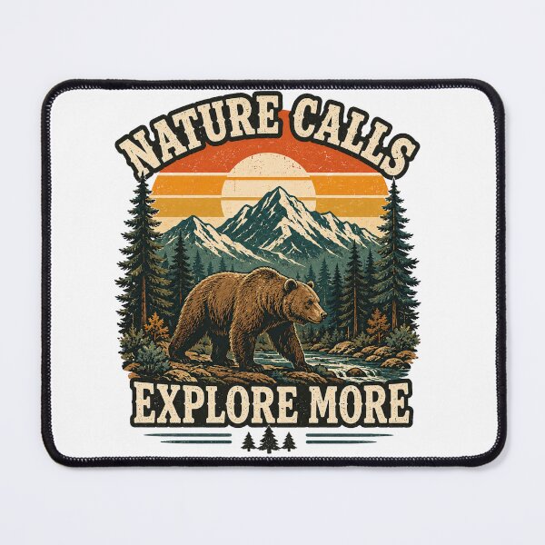 Item preview, Nature Calls Explore More Vintage Bear Outdoor Adventure Retro Design designed and sold by Tobull.