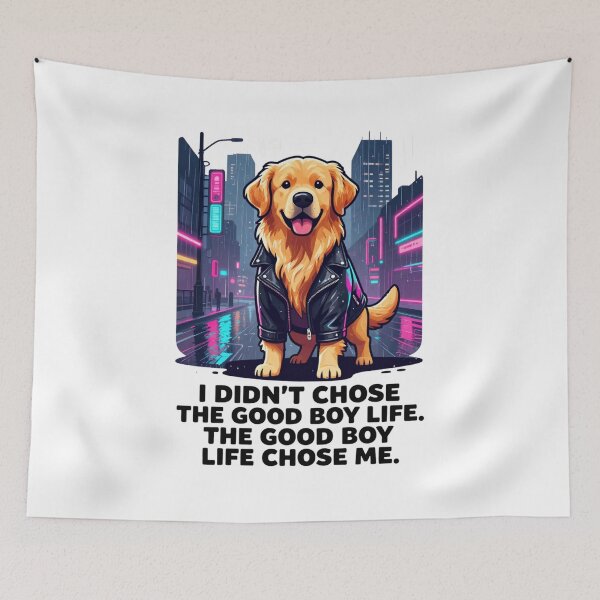 Item preview, The Good Boy Life Chose Me - Cyberpunk Golden Retriever designed and sold by GoldenPaw Society.