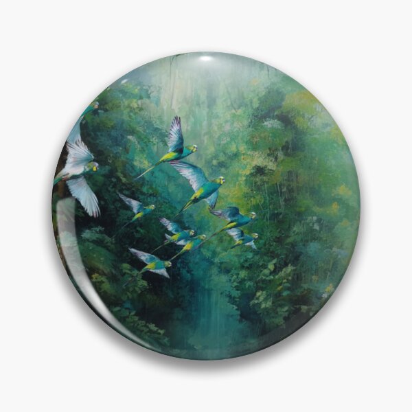 Item preview, A Budgerigar flock sweeping over rainforest valleys, Birds in Motion designed and sold by CDC40.