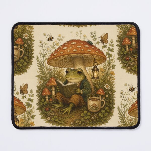 Item preview, Cottagecore Frog Reading Under Mushroom | Whimsical Forest Art Print | Goblincore Wall Decor | Cozy Nature Digital Download designed and sold by LuxeBuzz.