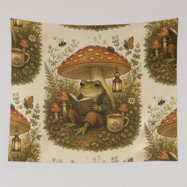 Item preview, Cottagecore Frog Reading Under Mushroom | Whimsical Forest Art Print | Goblincore Wall Decor | Cozy Nature Digital Download designed and sold by LuxeBuzz.