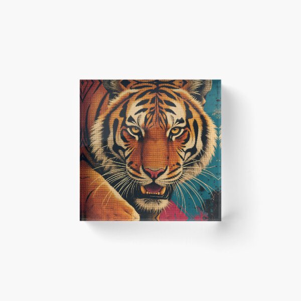 Item preview, Retro Tiger Portrait – Vintage Halftone Wildlife Illustration designed and sold by Jandedan.