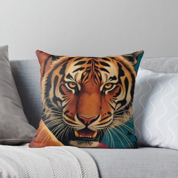Item preview, Retro Tiger Portrait – Vintage Halftone Wildlife Illustration designed and sold by Jandedan.