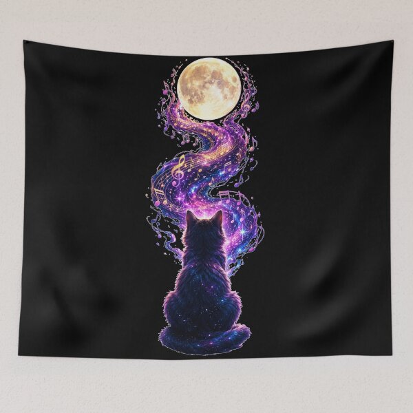Item preview, Cosmic Melody Cat Under the Moon designed and sold by MoonStitch.