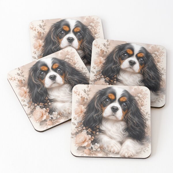 Item preview, Cavalier King Charles Spaniel Puppy with Soft Floral Watercolor Background | Elegant Dog Portrait Art | Romantic Pet Illustration designed and sold by ManJiangHong.