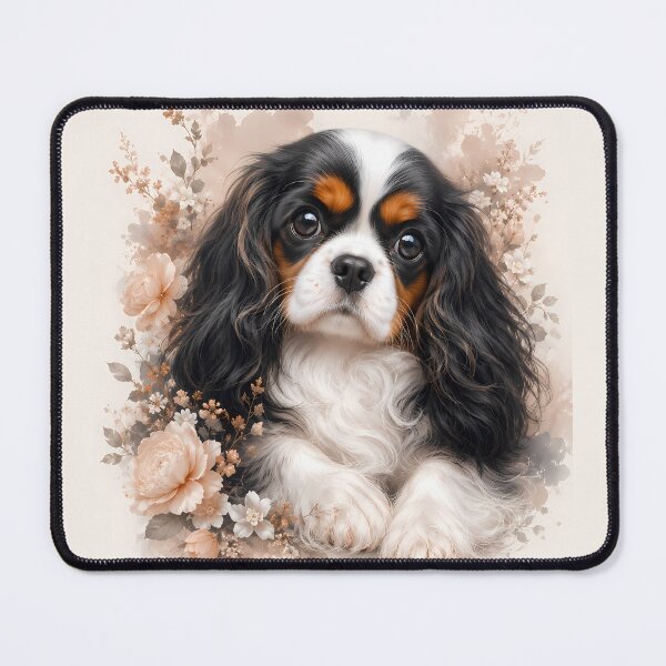 Item preview, Cavalier King Charles Spaniel Puppy with Soft Floral Watercolor Background | Elegant Dog Portrait Art | Romantic Pet Illustration designed and sold by ManJiangHong.