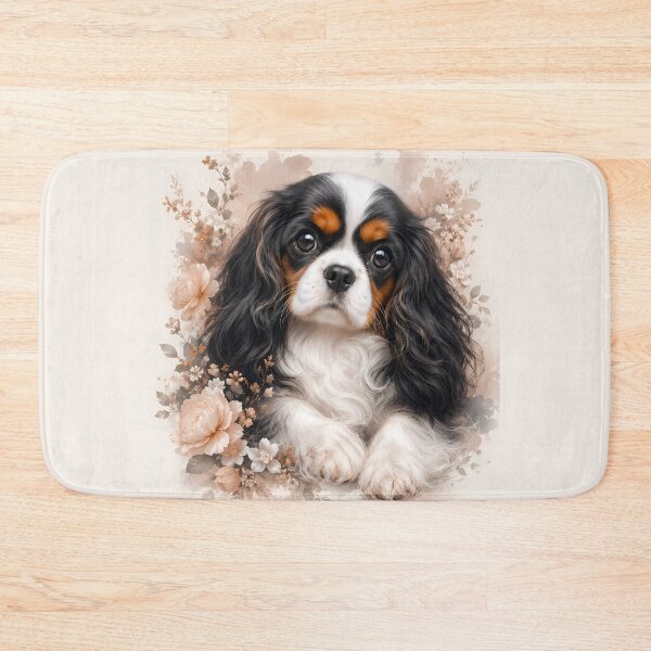Item preview, Cavalier King Charles Spaniel Puppy with Soft Floral Watercolor Background | Elegant Dog Portrait Art | Romantic Pet Illustration designed and sold by ManJiangHong.