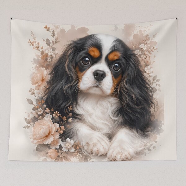 Item preview, Cavalier King Charles Spaniel Puppy with Soft Floral Watercolor Background | Elegant Dog Portrait Art | Romantic Pet Illustration designed and sold by ManJiangHong.