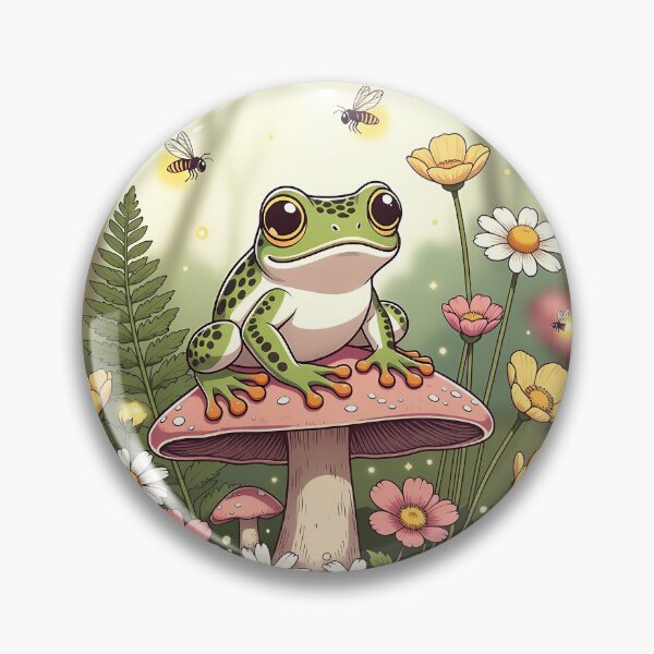 Item preview, Whimsical Cottagecore Frog on Mushroom designed and sold by DreamForgePrint.