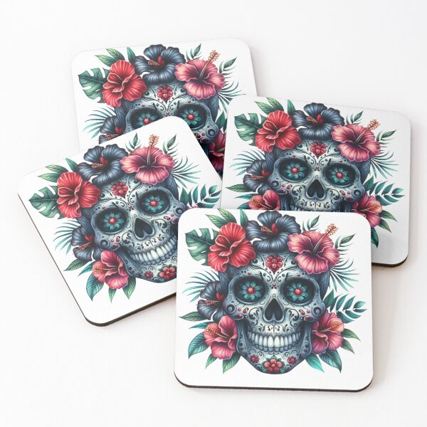 Item preview, Sugar Skull with hibiscus flowers designed and sold by Ginetta0815.