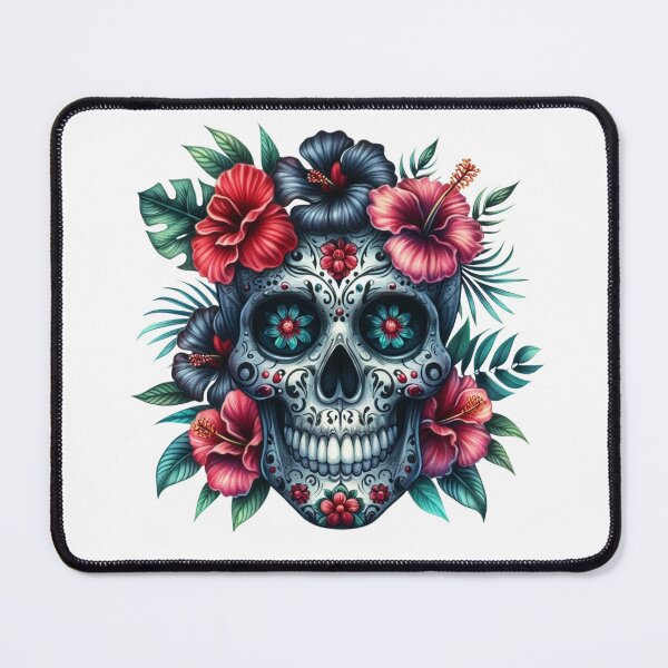 Item preview, Sugar Skull with hibiscus flowers designed and sold by Ginetta0815.