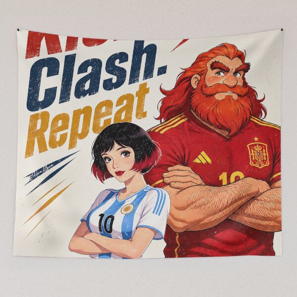Item preview, Kick Clash Repeat - Argentina and Spain Football Retro Art designed and sold by Hen-C-Art.