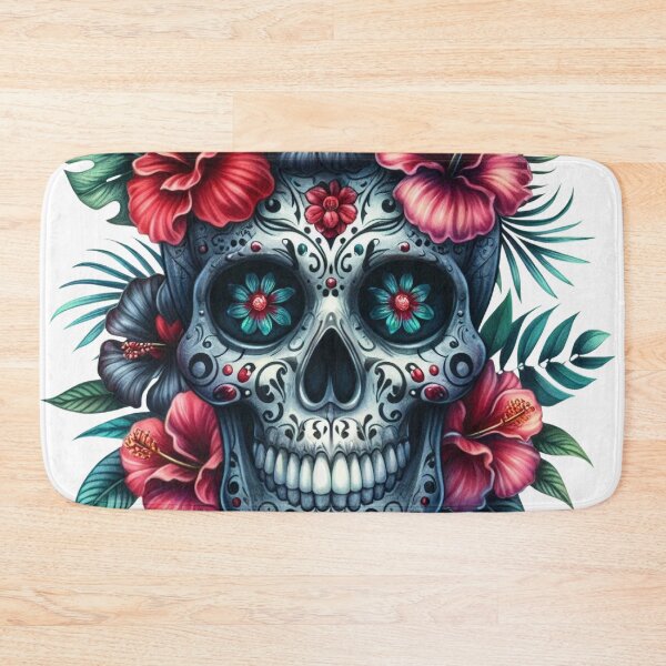 Item preview, Sugar Skull with hibiscus flowers designed and sold by Ginetta0815.